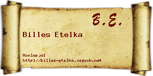 Billes Etelka névjegykártya